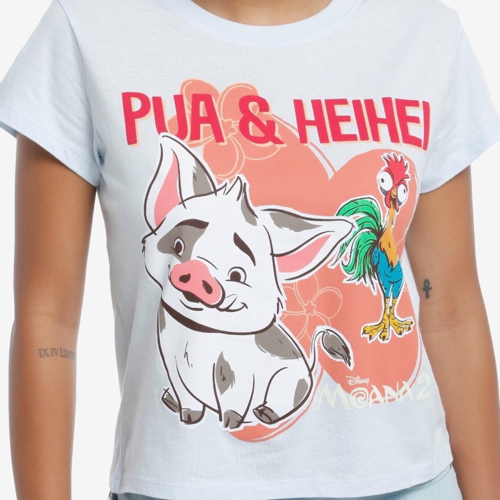 Disney Moana Pua & HeiHei Skimmer T-Shirt - Light Blue and Red - NWT